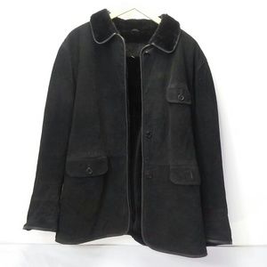 VINTAGE Fuzzy Leather Coat 1990's Black Jacket